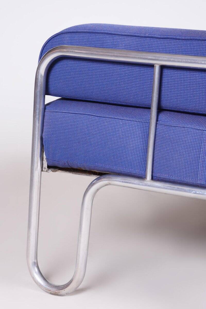 Bauhaus Blue Chrome Sofa, Czechia, 1930s