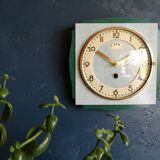 Clock formica vintage silent wall square "FFR golden green"
