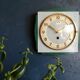 Clock formica vintage silent wall square "FFR golden green"