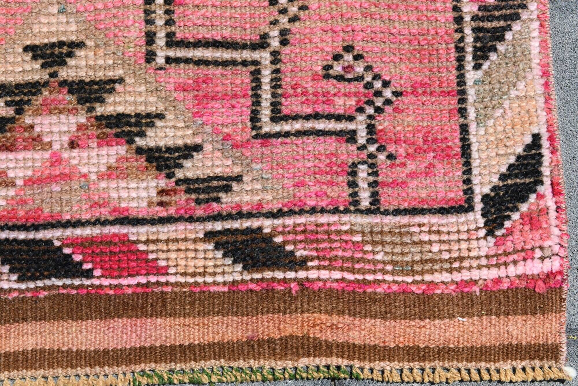 Tapis Couloir Rose à Médaillons, Tapis Turc Vintage, 86x364 Cm
