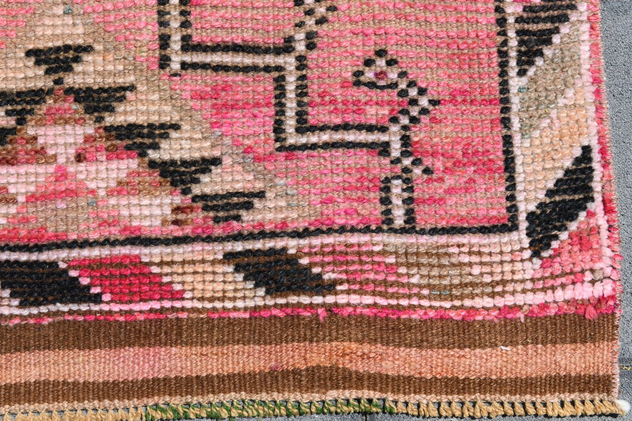 Tapis Couloir Rose à Médaillons, Tapis Turc Vintage, 86x364 Cm