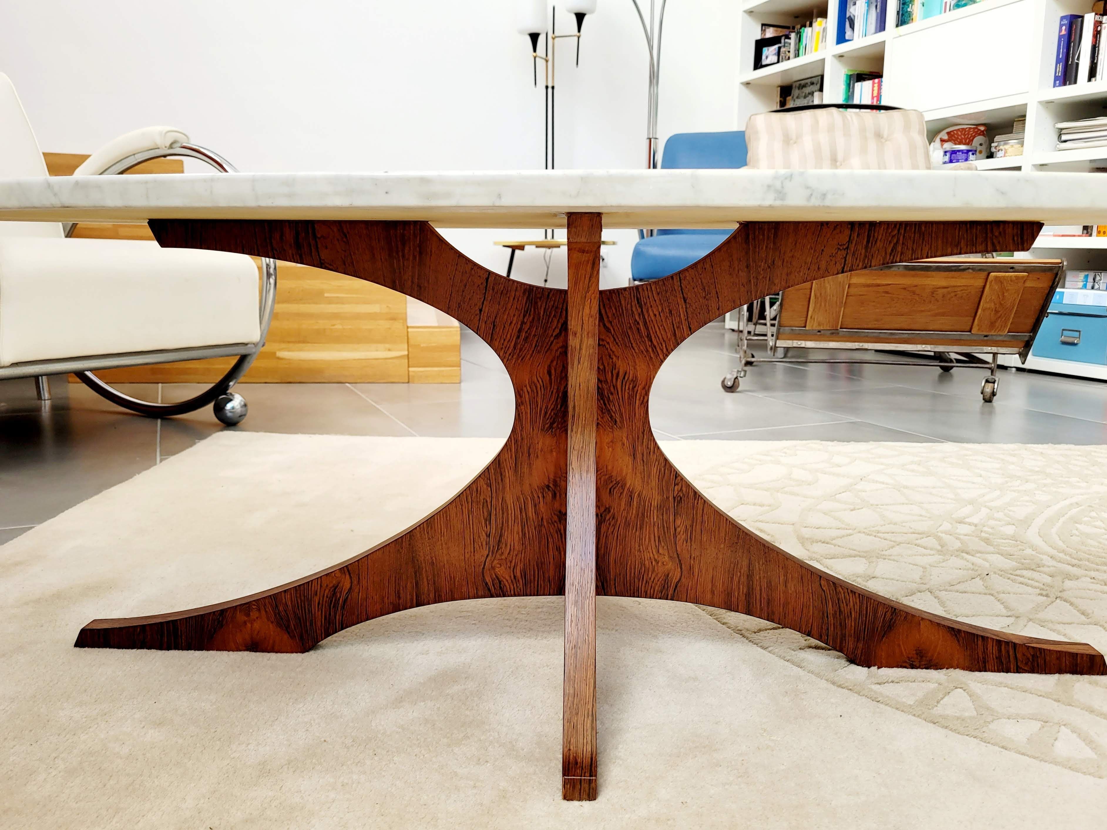 Marble coffee table and rosewood by Hugues Poignant