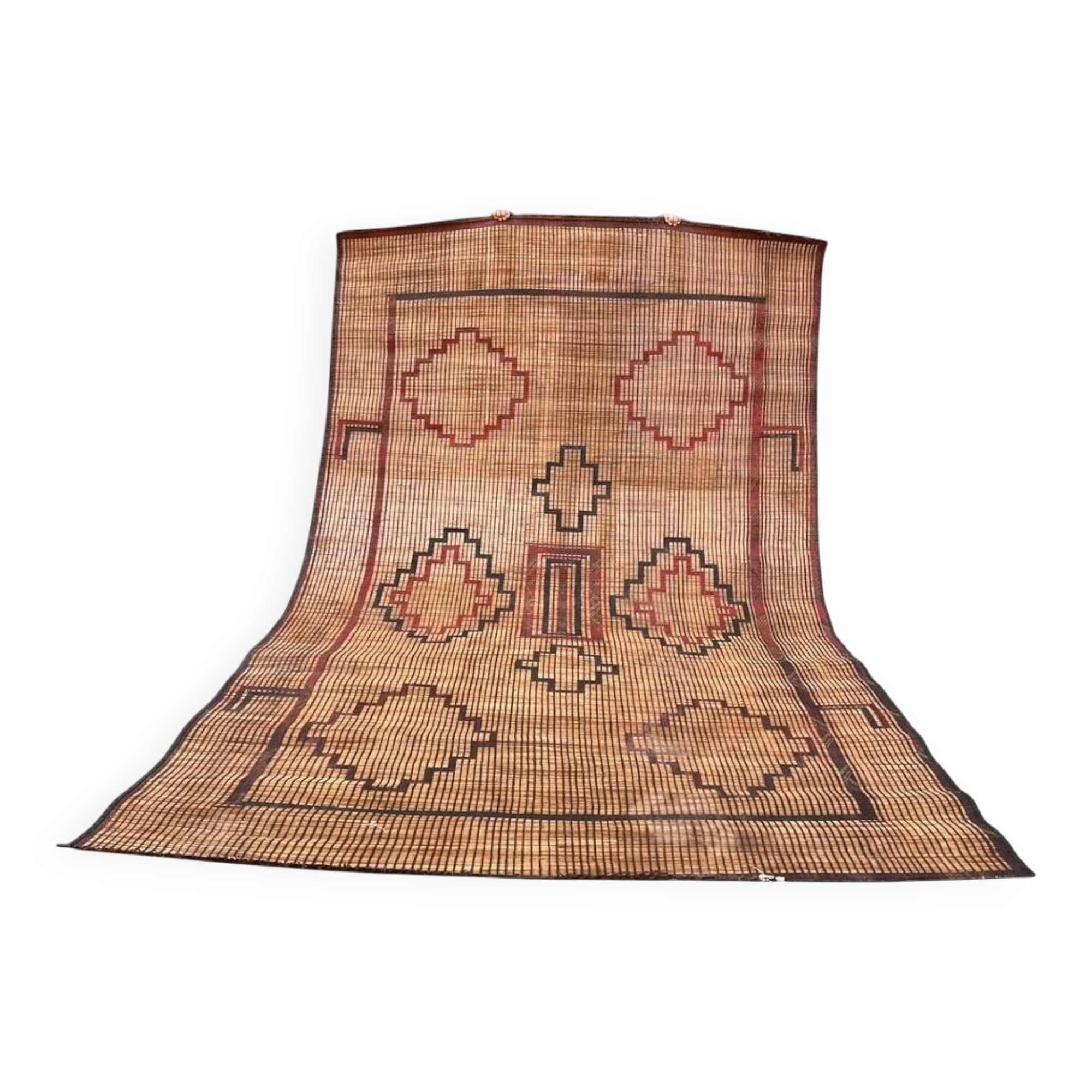 Vintage leather and reed Tuareg mat