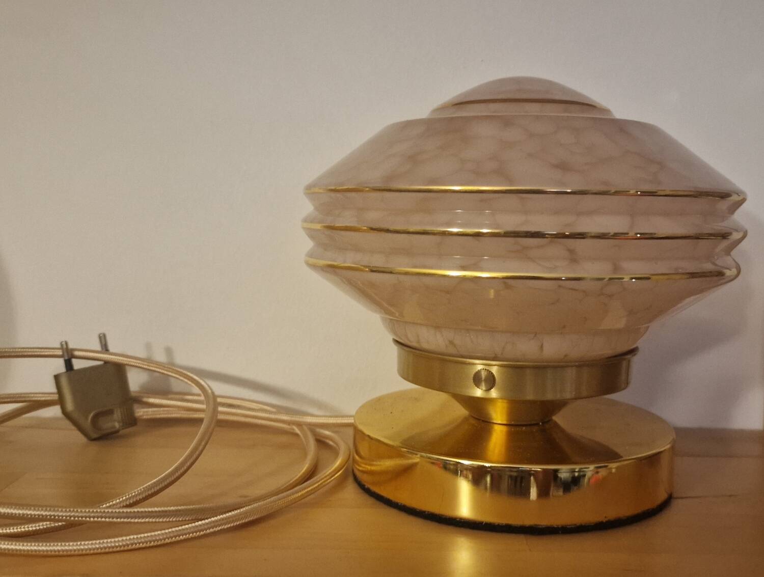 Art Deco glass touch lamp in pink Clichy glass