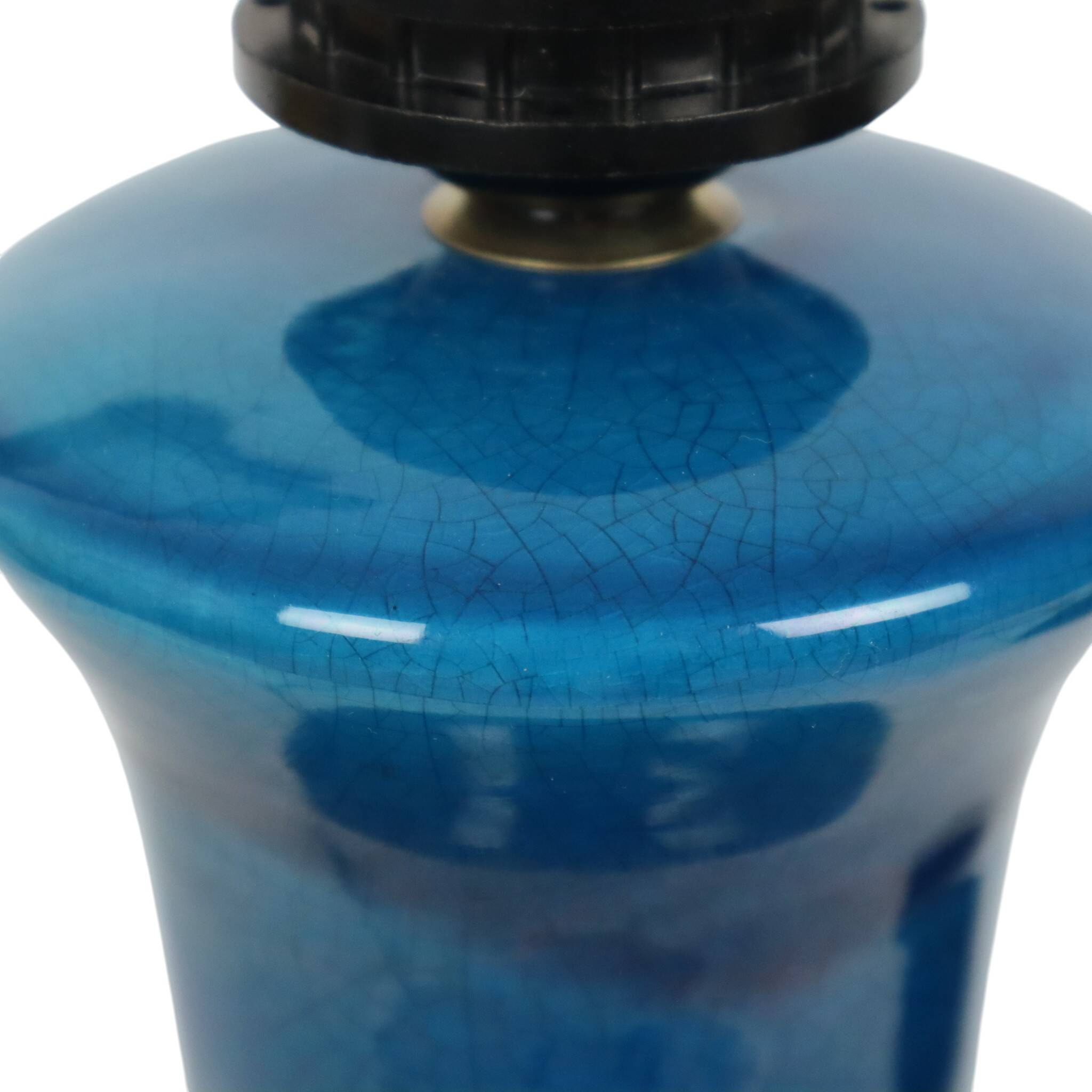 Large Italian Round Blue Ceramic Lamp Crackle Glaze 45cm