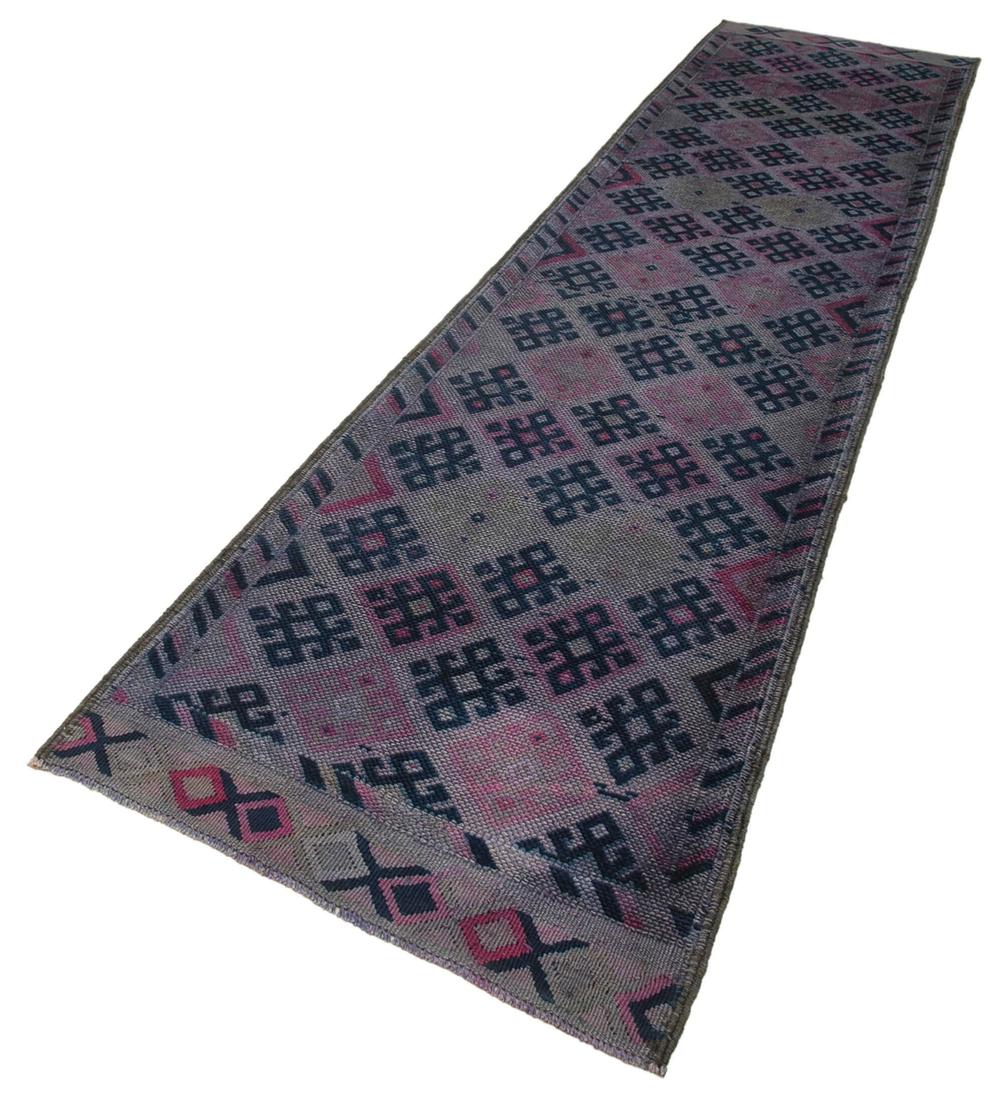 Hand-knotted wool turkish purple runner carpet 95 cm x 406 cm