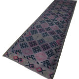 Hand-knotted wool turkish purple runner carpet 95 cm x 406 cm