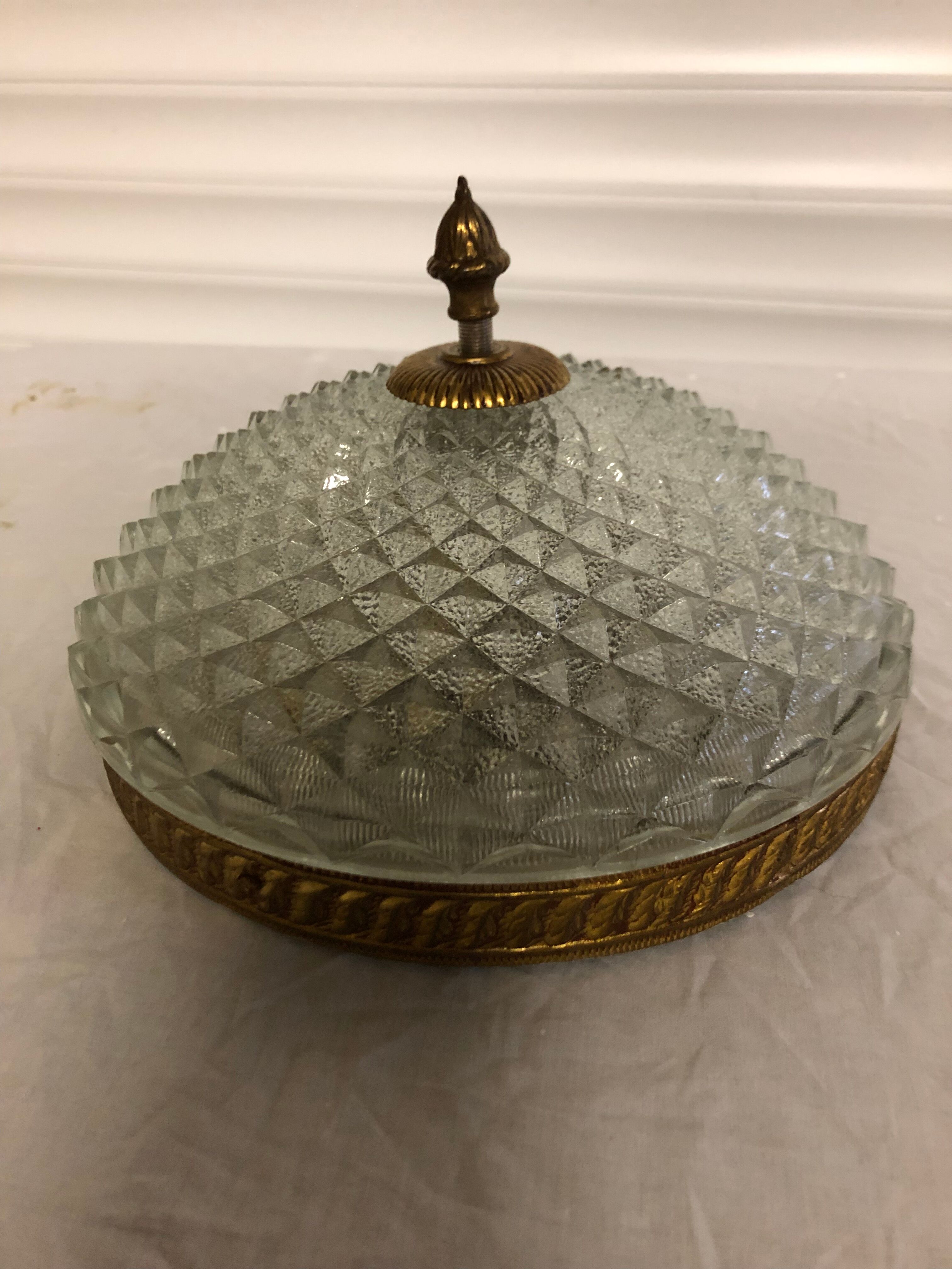 Brass ceiling lamp and vintage glass