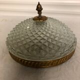 Brass ceiling lamp and vintage glass