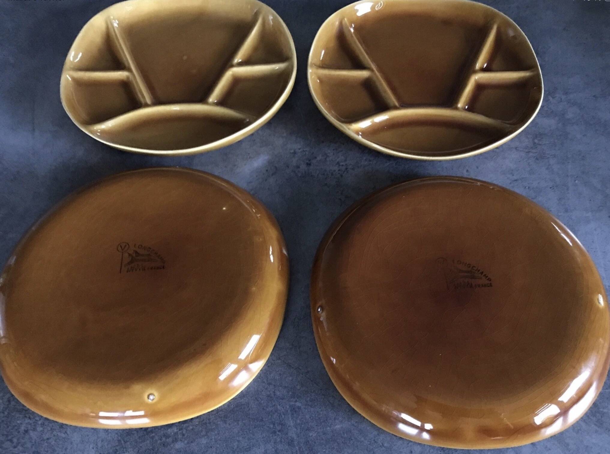 Set of 4 Fondue Plates in Longchamp Earthenware, Mustard Colour