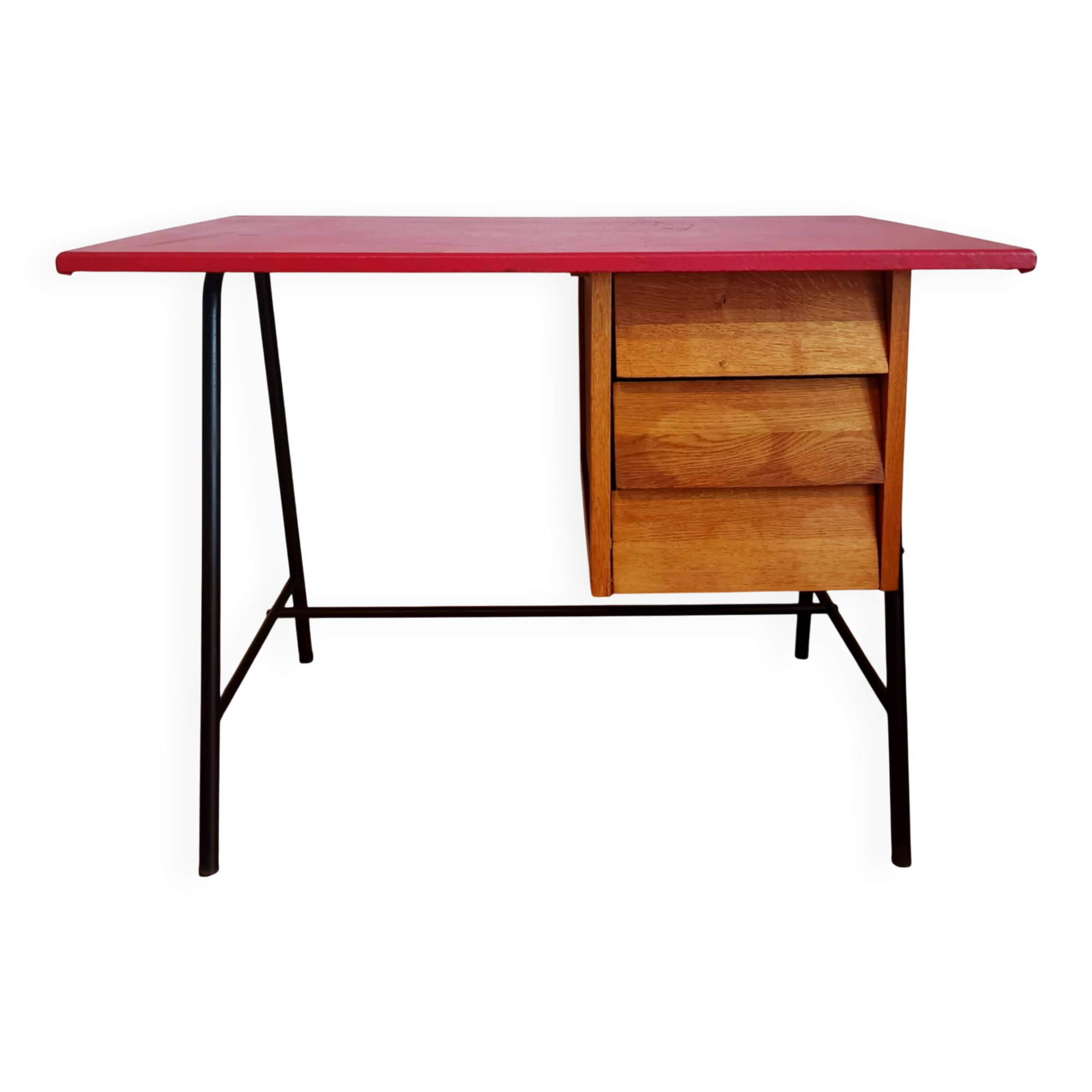 Bureau mid century skaï rouge
