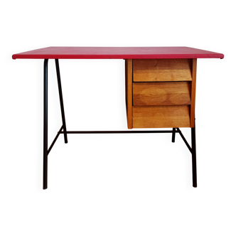Mid-century red faux leather desk