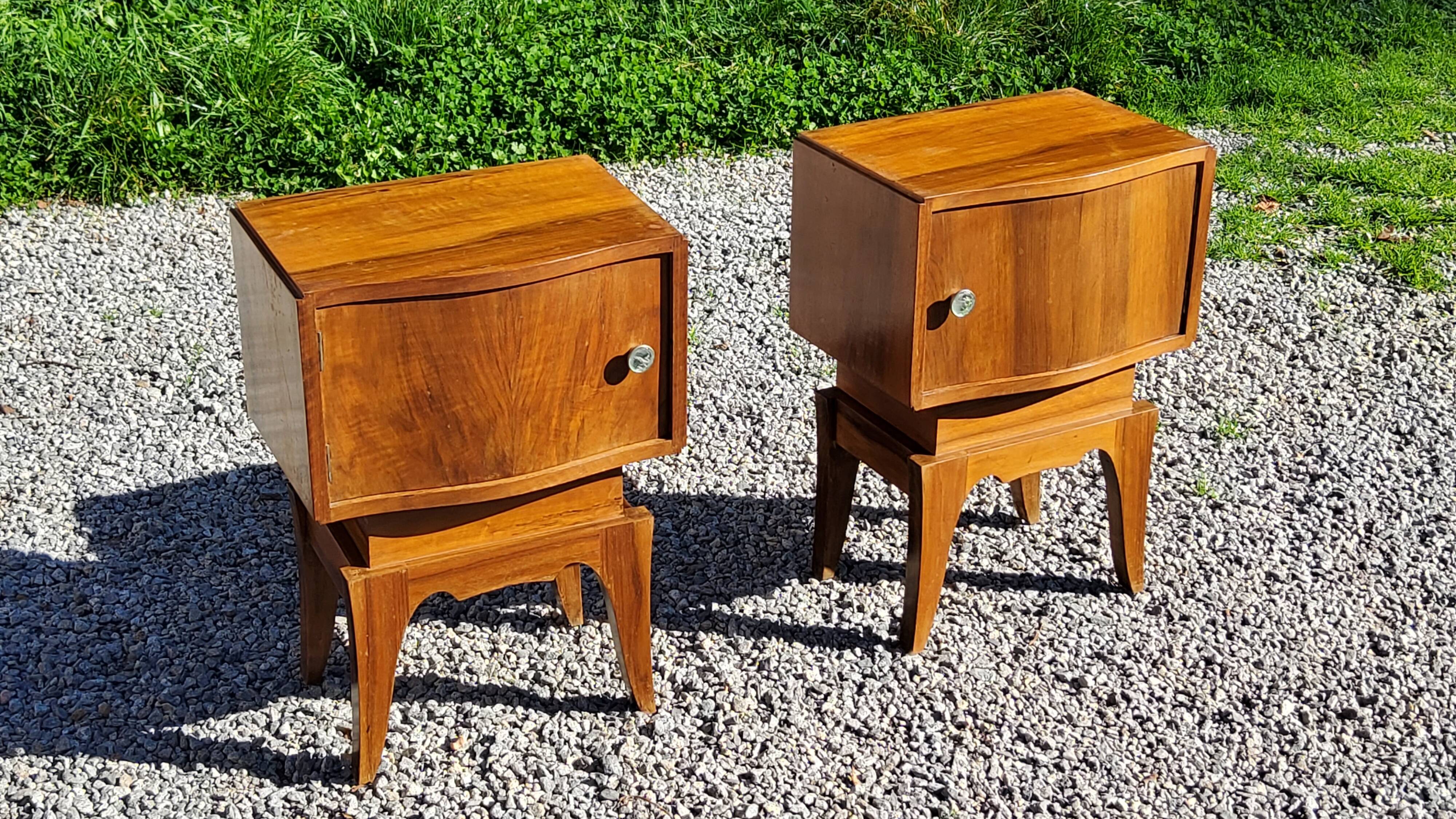 Pair of vintage 50s walnut bedside tables