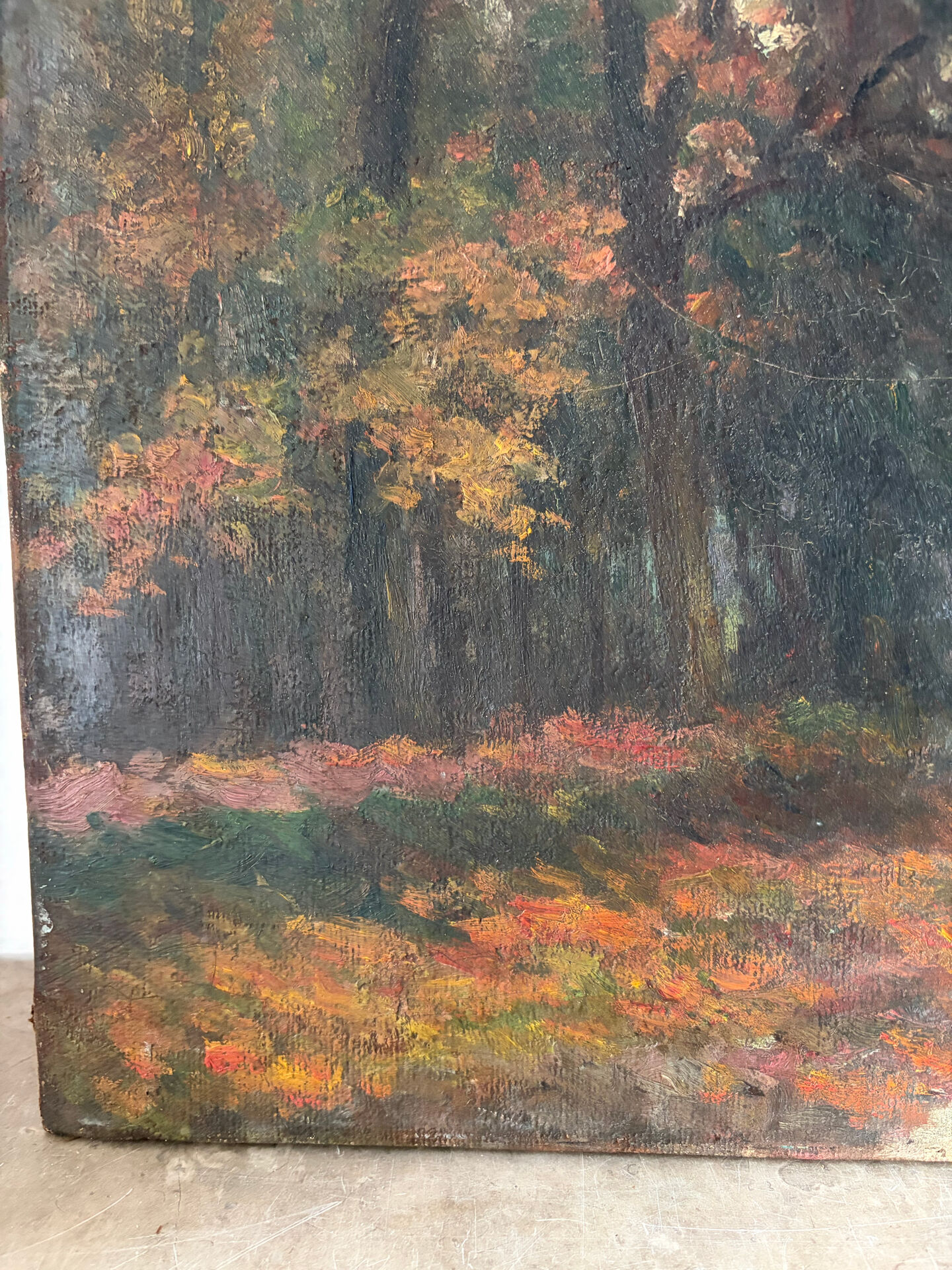 Huile sur toile  "Rivière dans les bois"