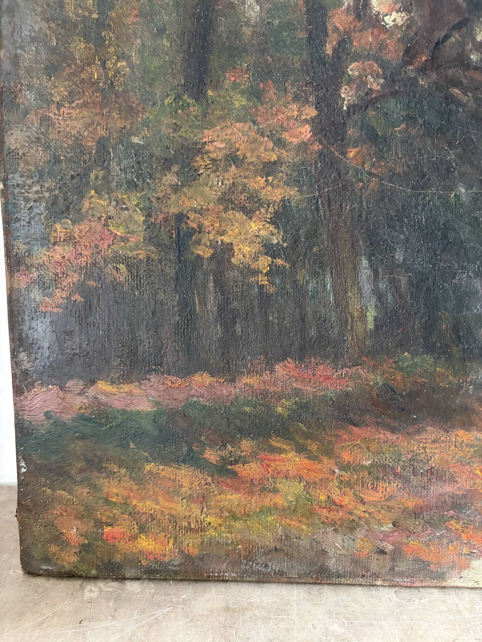 Huile sur toile  "Rivière dans les bois"
