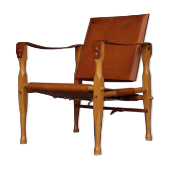 Vintage Leather and Beech wood Safari Chair. 1970s