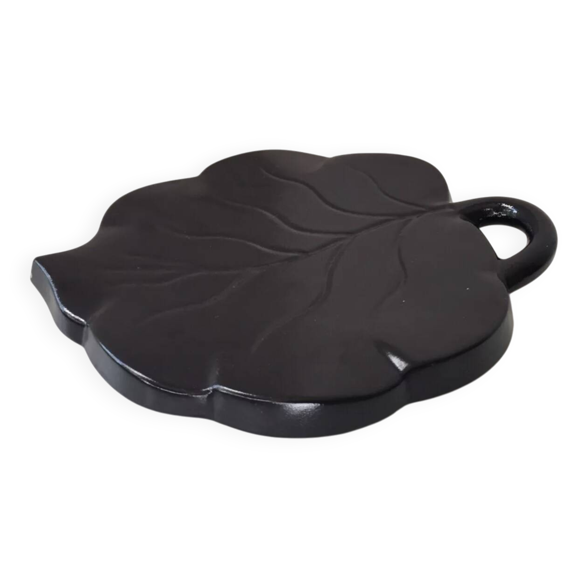 Plateau fromage en céramique feuille noire Vintage 1950