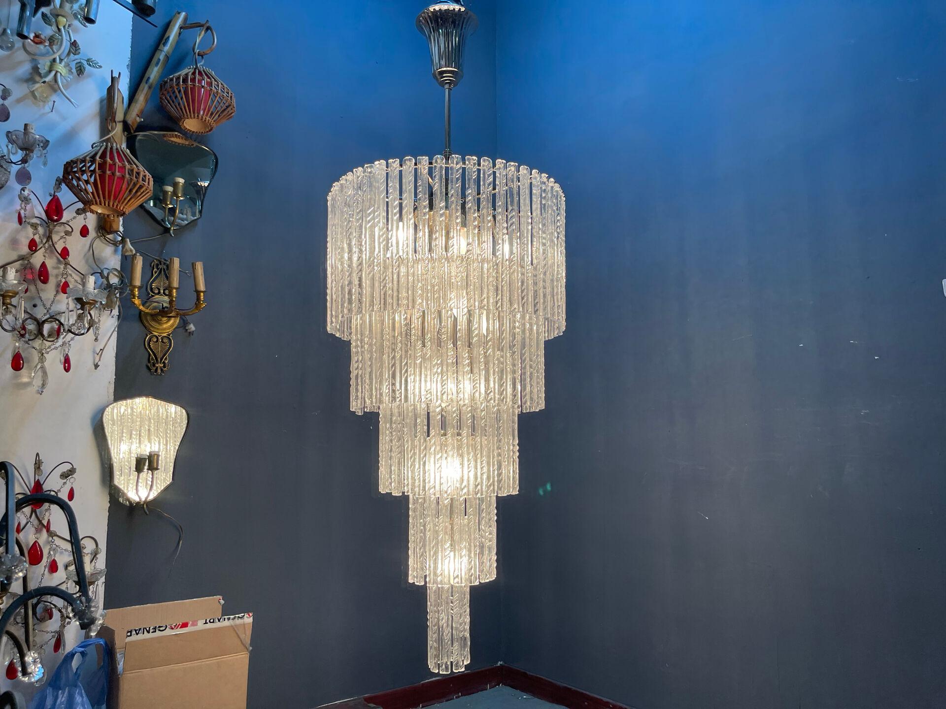 Extra Large Murano Glass Rod Chandelier, Italy, 1970s