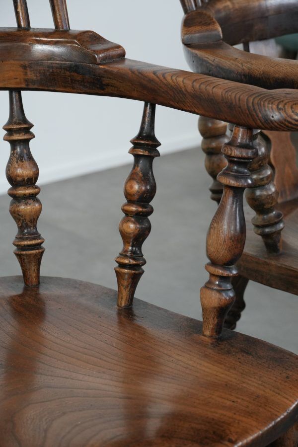 Set of two antique English highback Windsor chairs from the 18th century