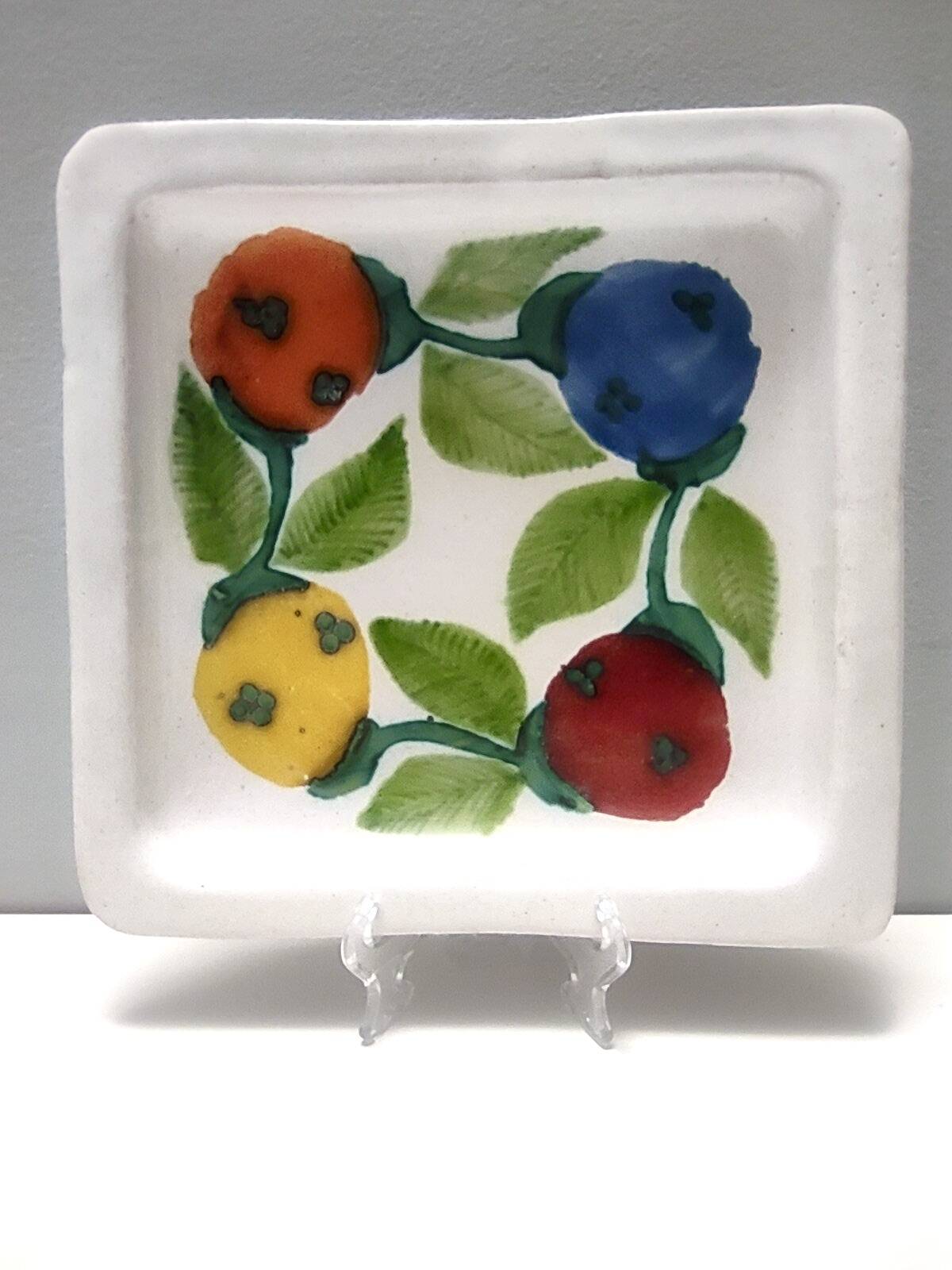 Set of Six Vintage Square Hand-Crafted Earthenware Plates by De Simone, Italy