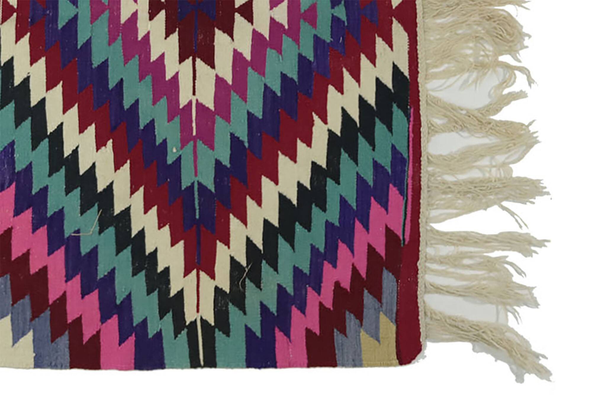 Turkish Kilim Yuruk Vintage 136x245 cm Geometric Pink Green Purple