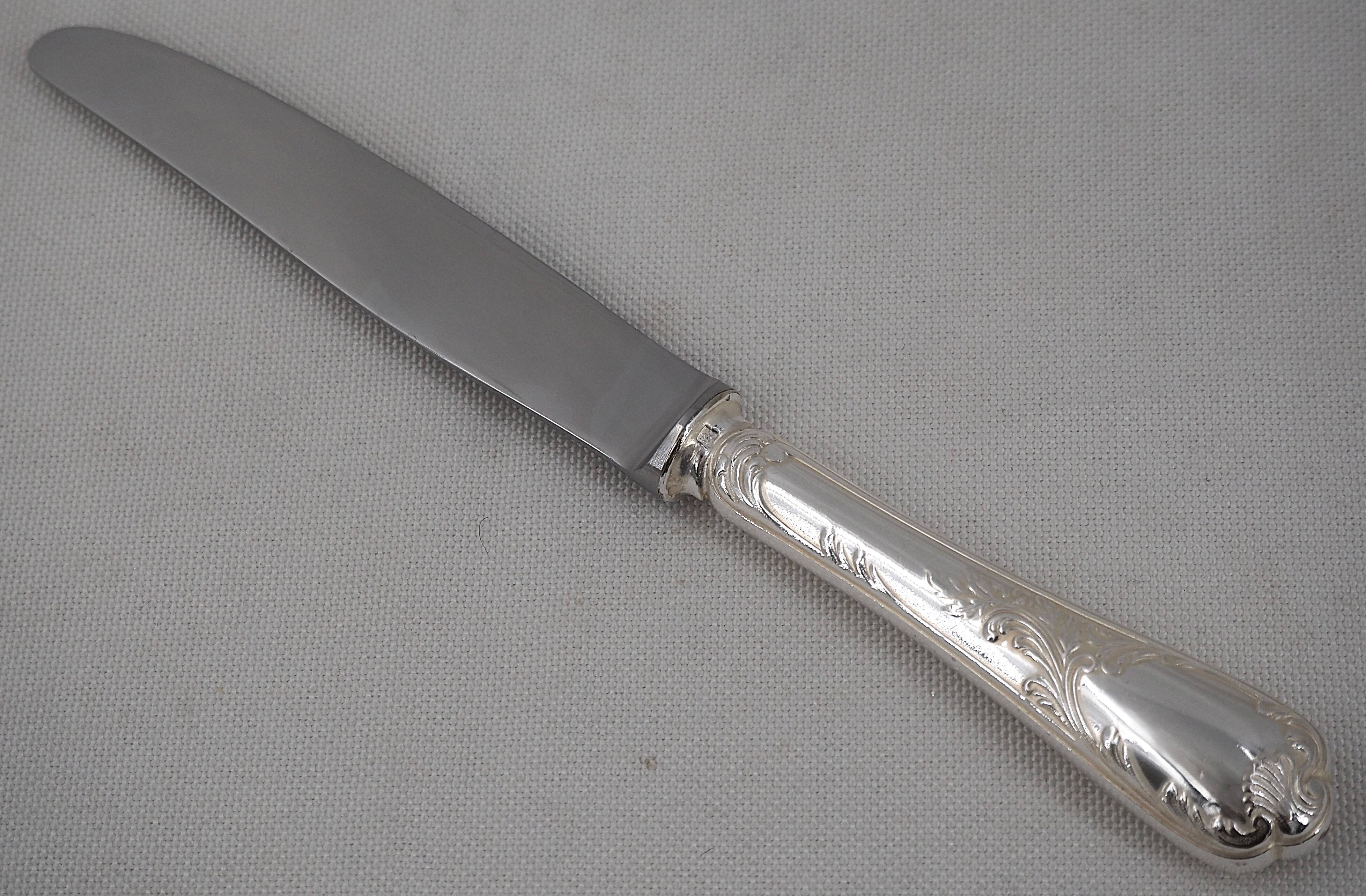 Christofle Marly, 6 dessert knives, for dessert and cheese, silver-plated metal.