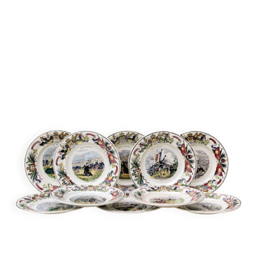 Suite de 10 assiettes Creil & Montereau, Siège de Sebastopol, faïence fine