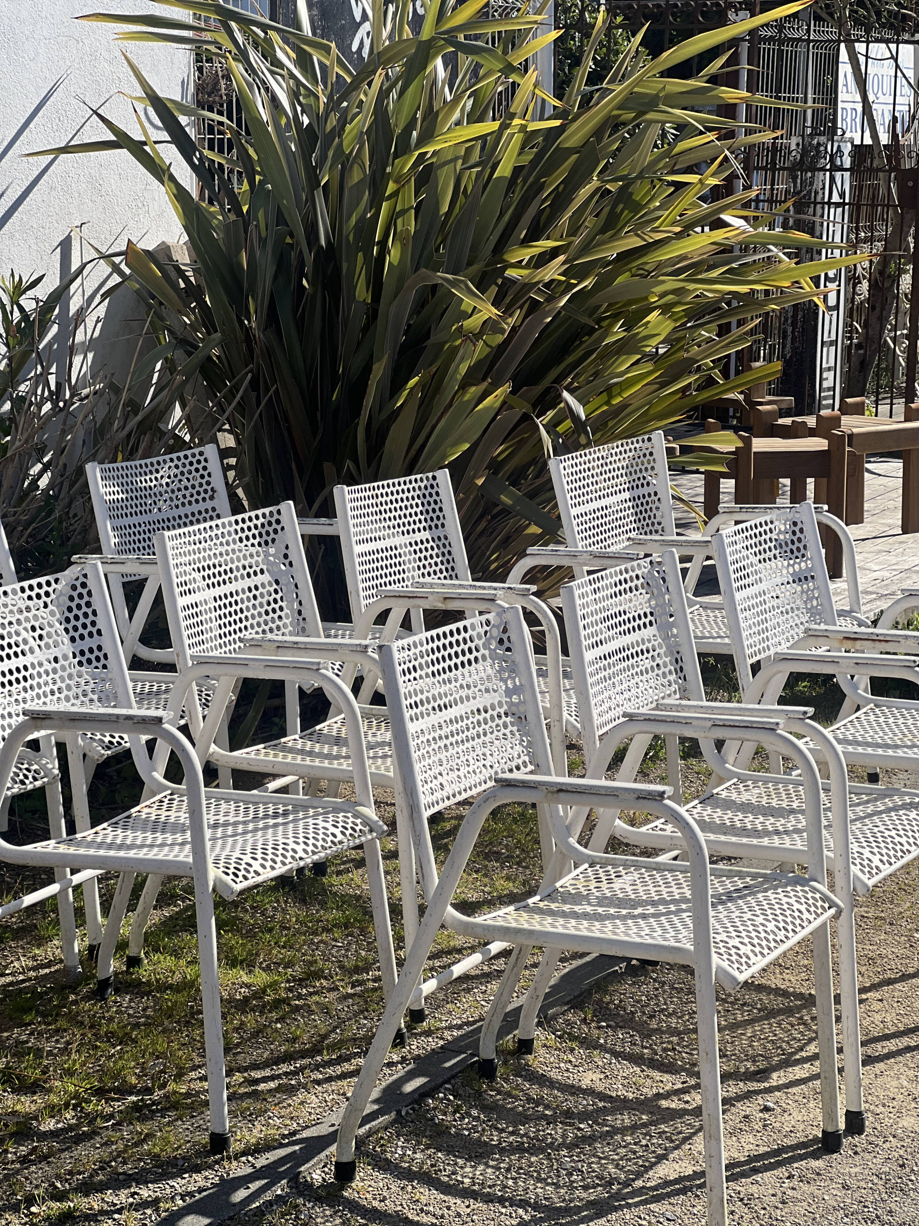 Set of 10 perforated metal garden chairs