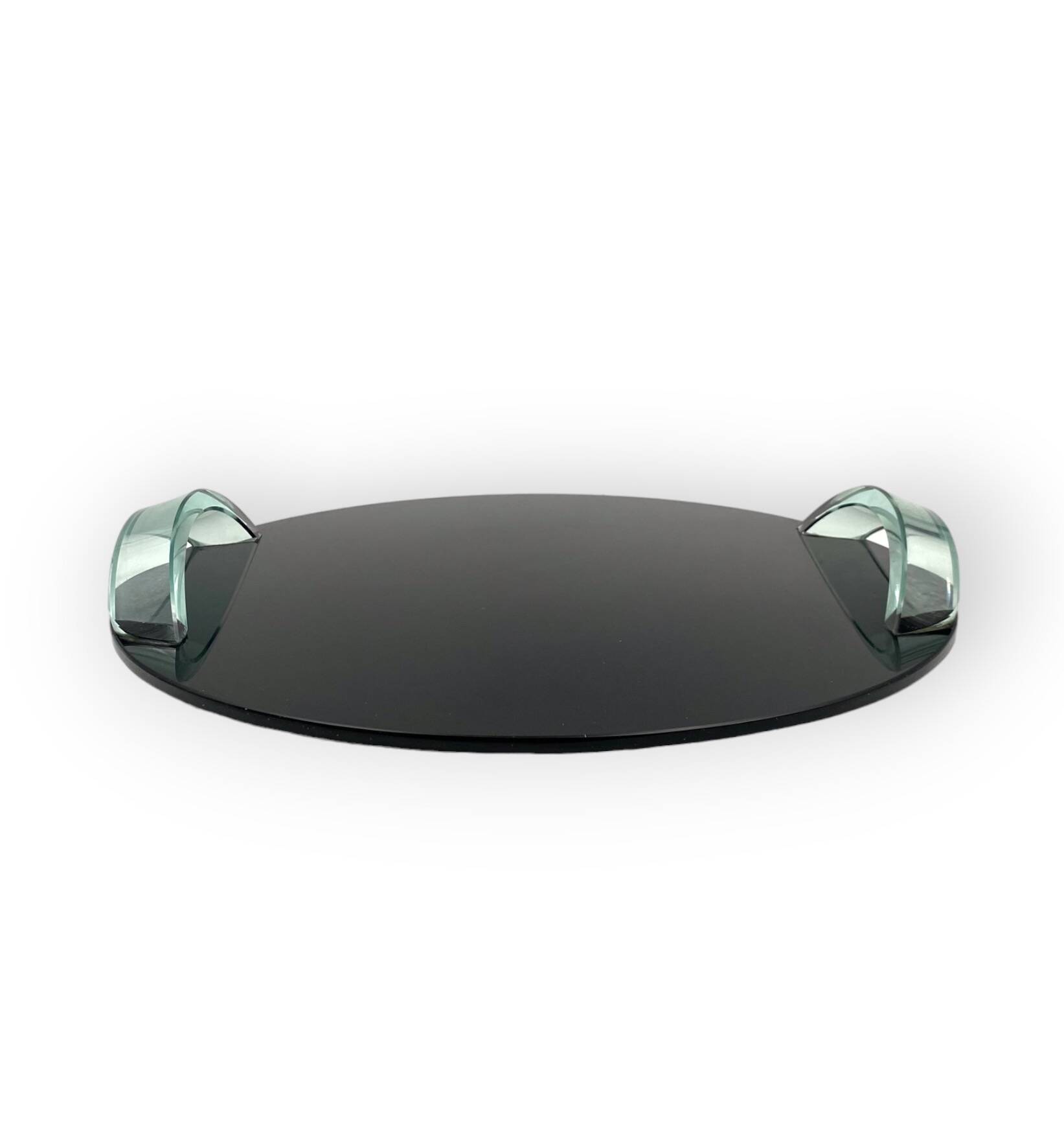 Hollywood regency black glass tray, Italy 1970s