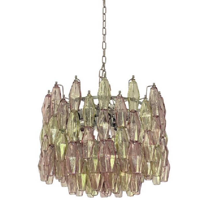 Contemporary Multicolor "Poliedri" Murano Glass Chandelier in Venini Style