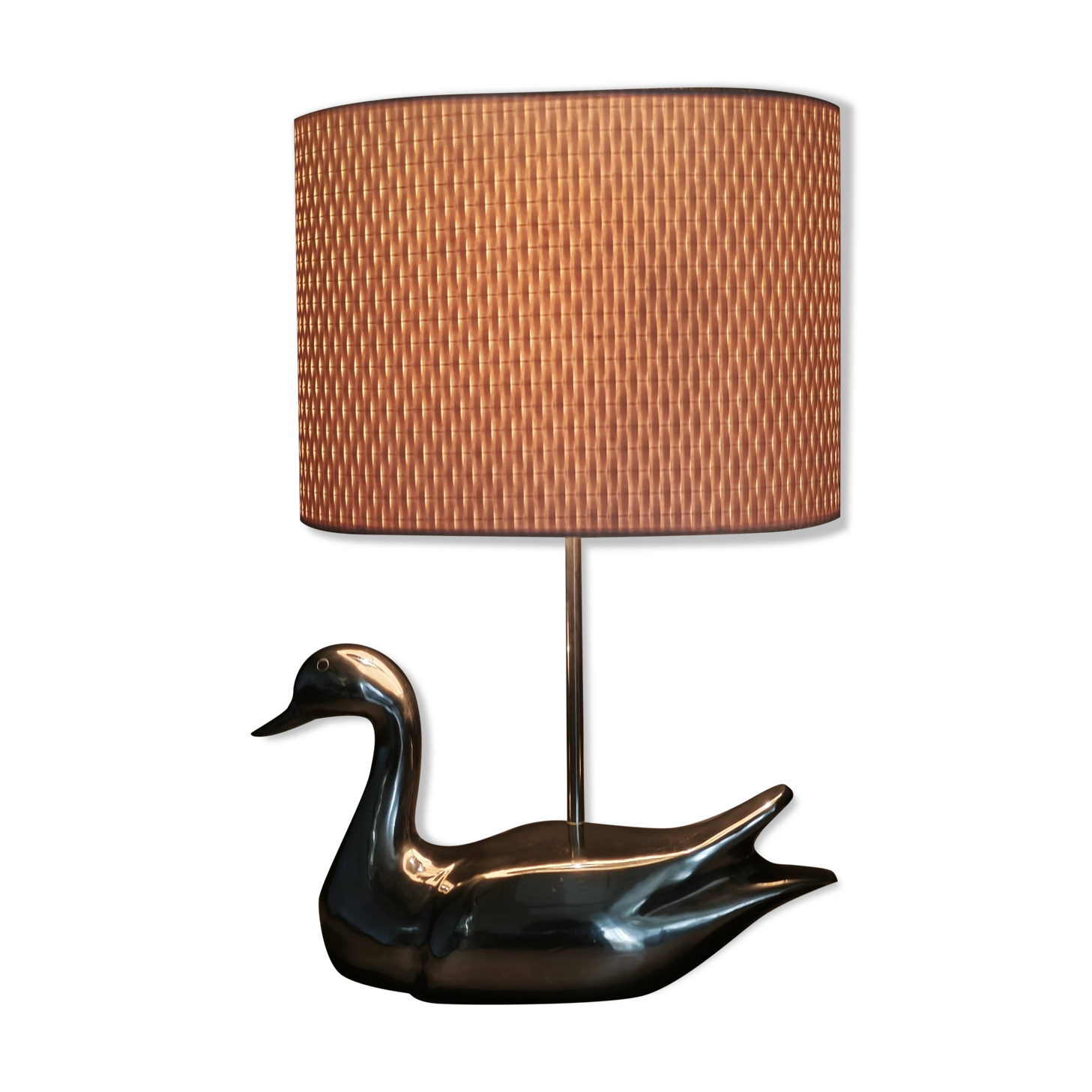 Italian Chrome Duck Table Lamp with Original Shade, 1970s