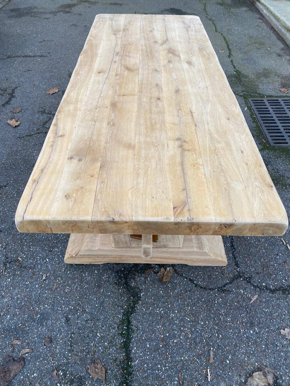 Restored 19th-century monastery dining table in solid oak, 220cm