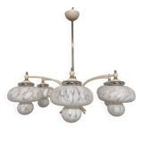 Space age chandelier with 6 frosted glass lights, Eastern Europe circa 1950.