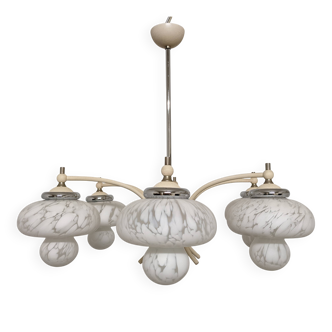 Space age chandelier with 6 frosted glass lights, Eastern Europe circa 1950.