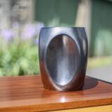 Vallauris modernist cubic vase enamelled black with orange interior, vintage vase, collection, decoration