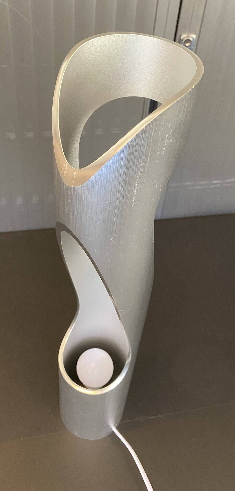 Sculptural flame lamp brushed aluminium Space Age Vintage 1970