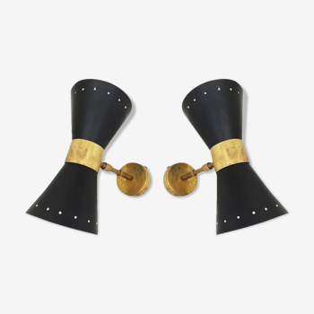 Italian black diabolo and brass sconces