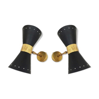 Italian black diabolo and brass sconces