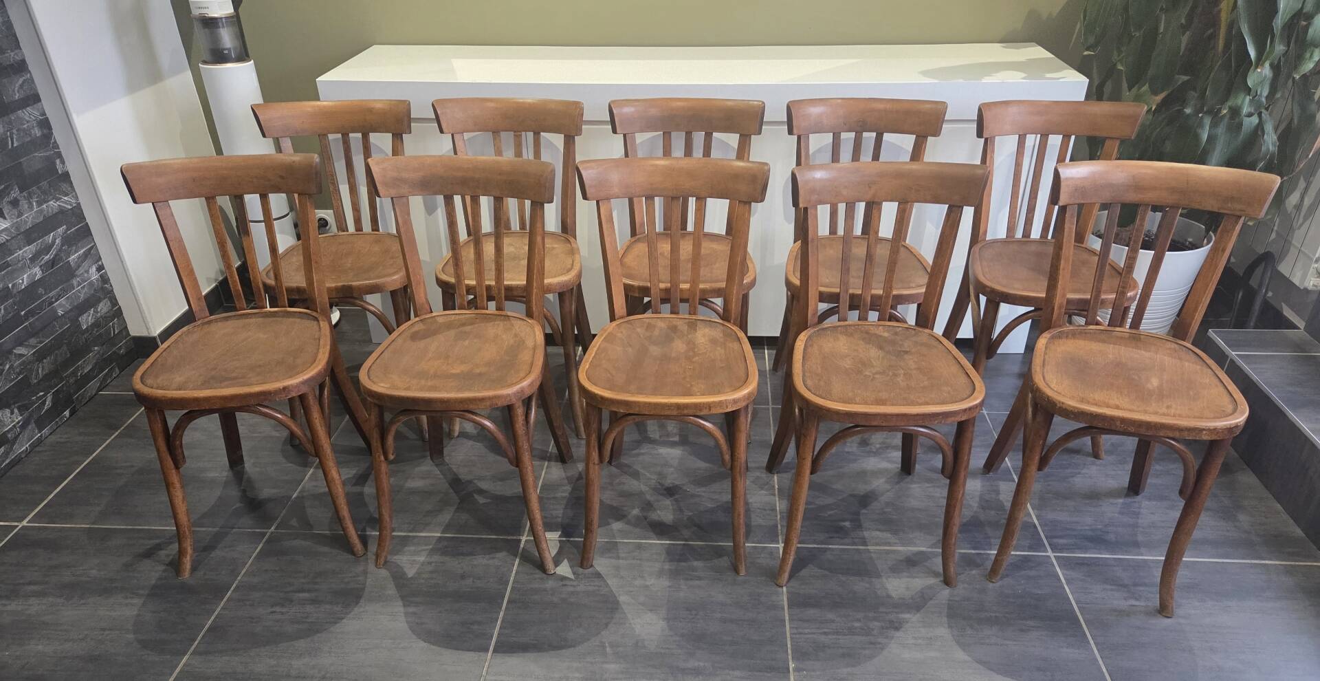 Set of 10 vintage Fischel bistro chairs, 1970s