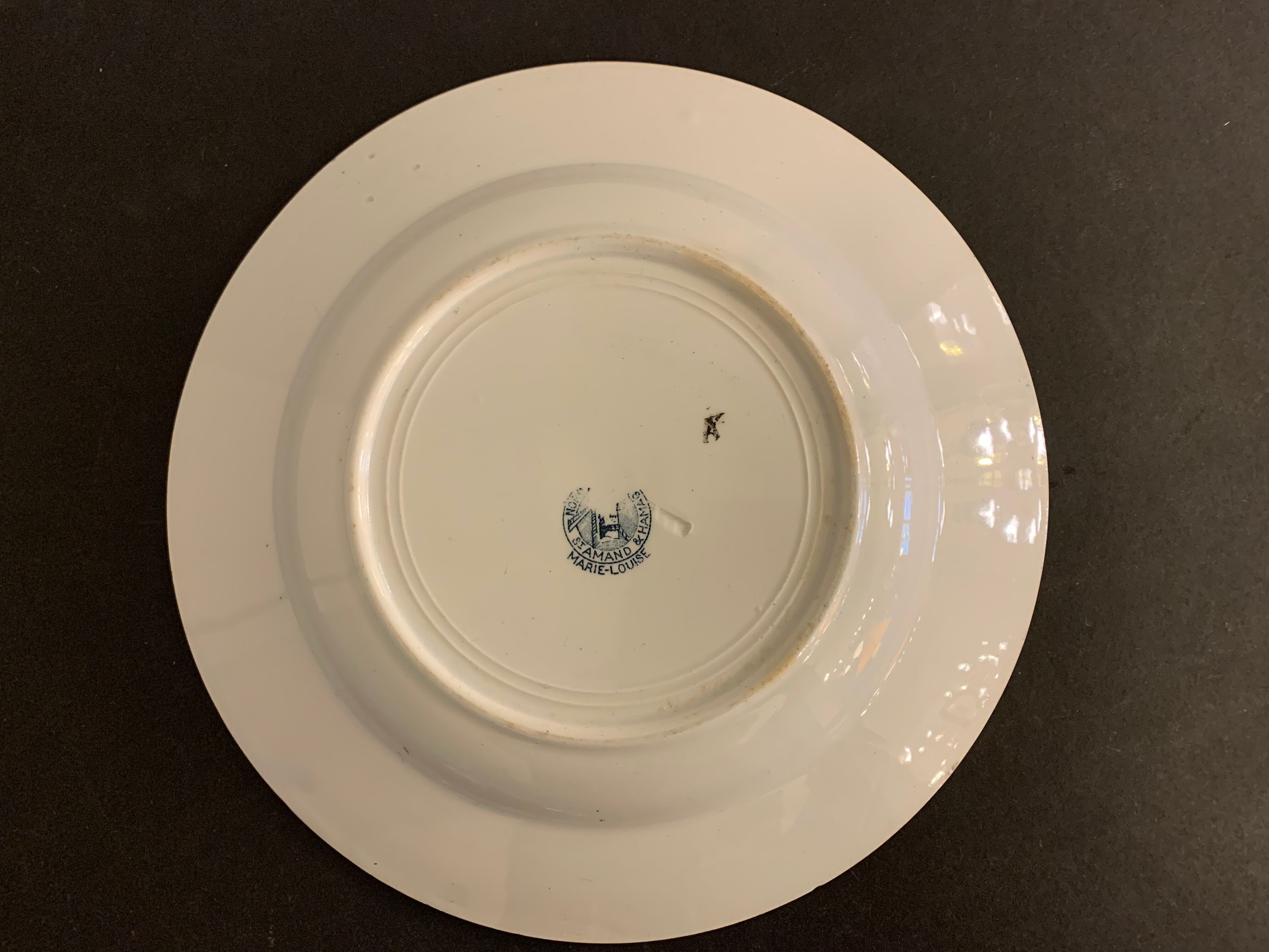 3 marie Louise blue hollow plates made of Saint Amand earthenware