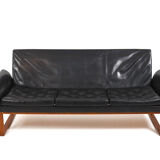 Danish Teak and Black Leather Sofa c.1960