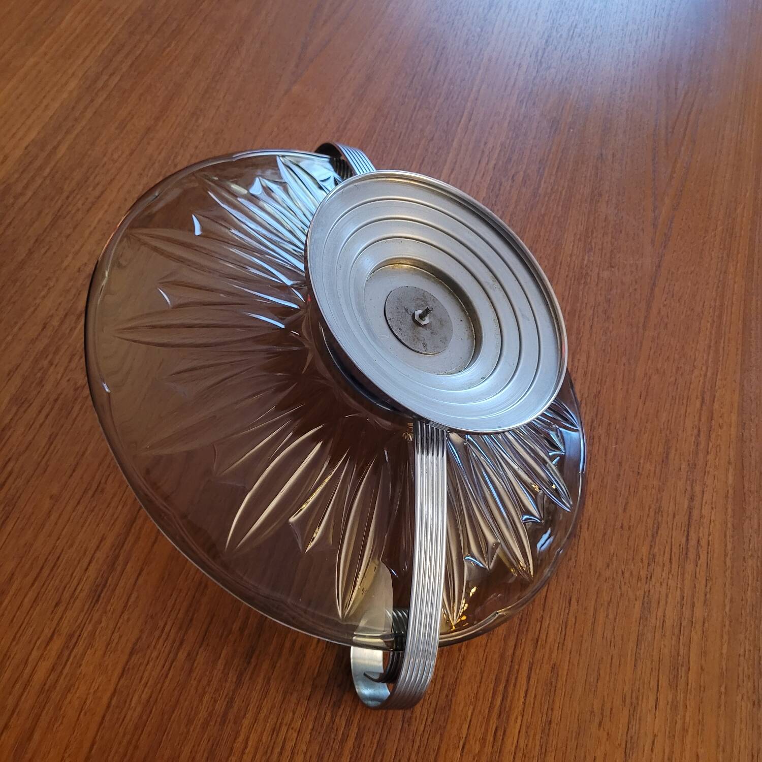 Art Deco smoked glass and chrome-plated metal bowl – 1930s