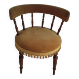 Fauteuil crapaud bois tissu velours jaune ocre