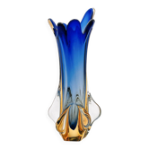 Murano Sommerso Vase Sculpture Chambord Model Blue Amber 26cm