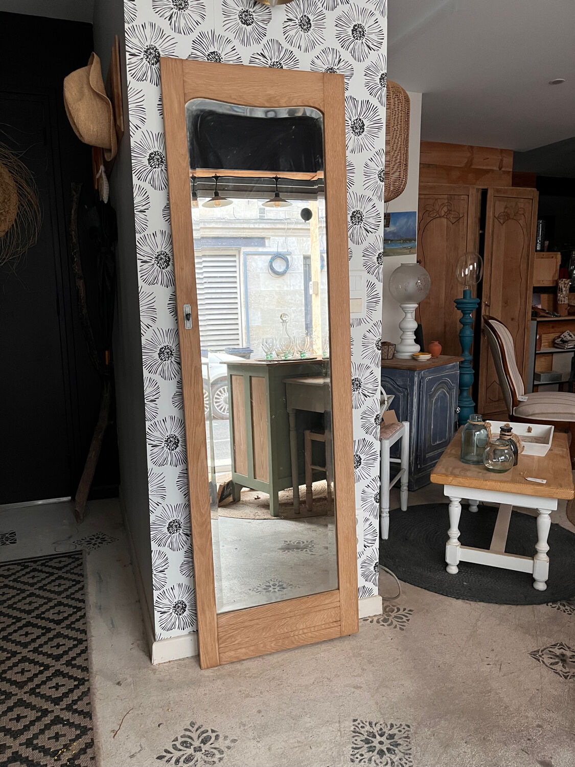 Vintage Art Deco mirror door Izïa solid oak wood