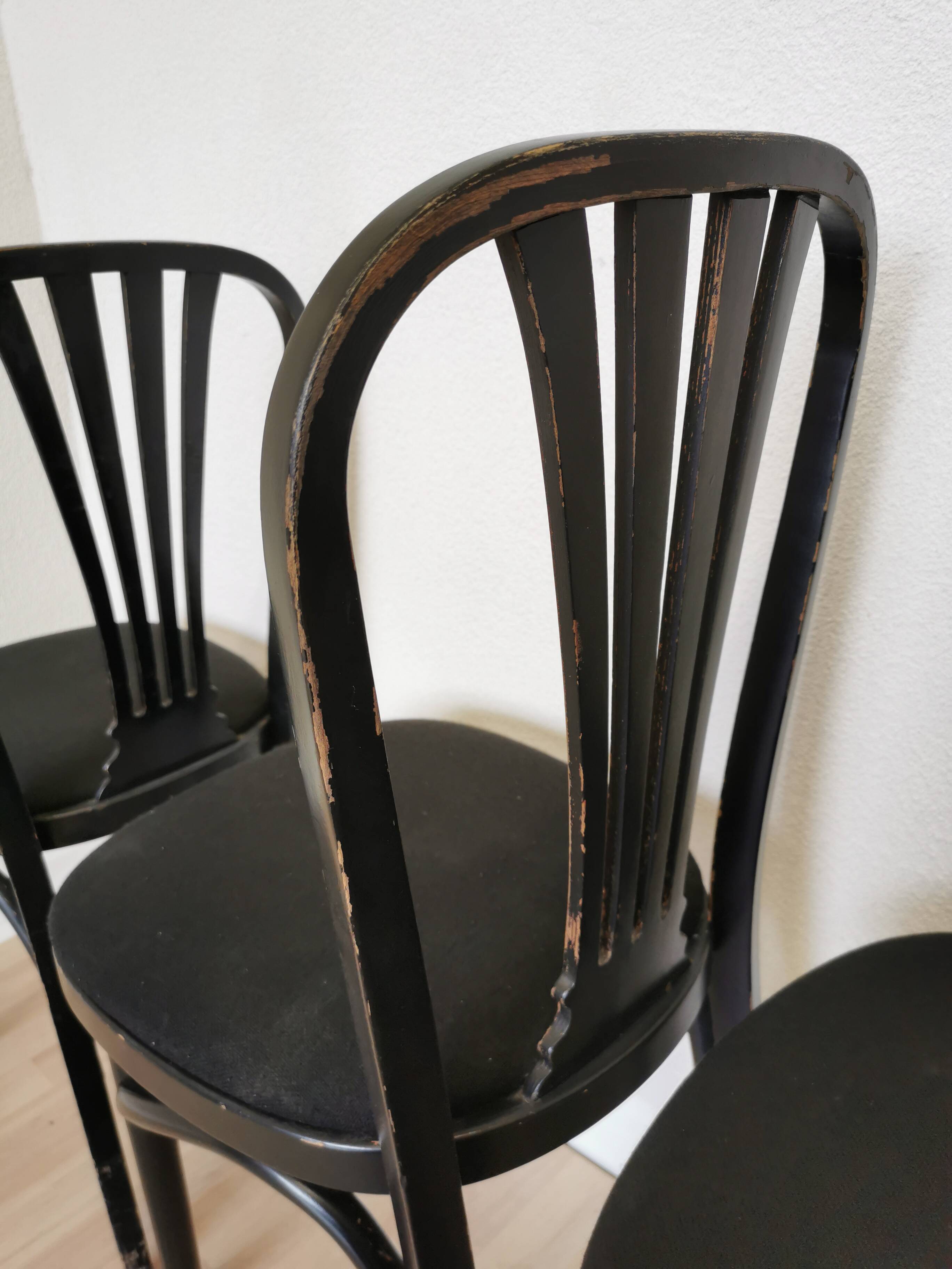 Set of 4 Vintage Black Wooden Dining Chairs: STOL Kamnik, 70s, Yugoslavia