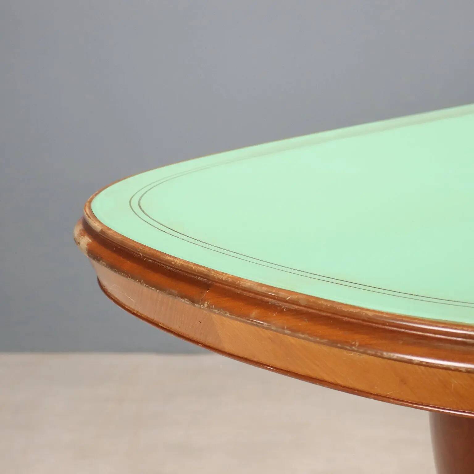 Vintage table in solid beech and glass, design, Italy, 1950s