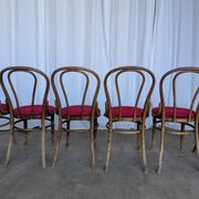 Set of 6 Vintage Bentwood Dining Chairs Set: 1970s , Red Uphols