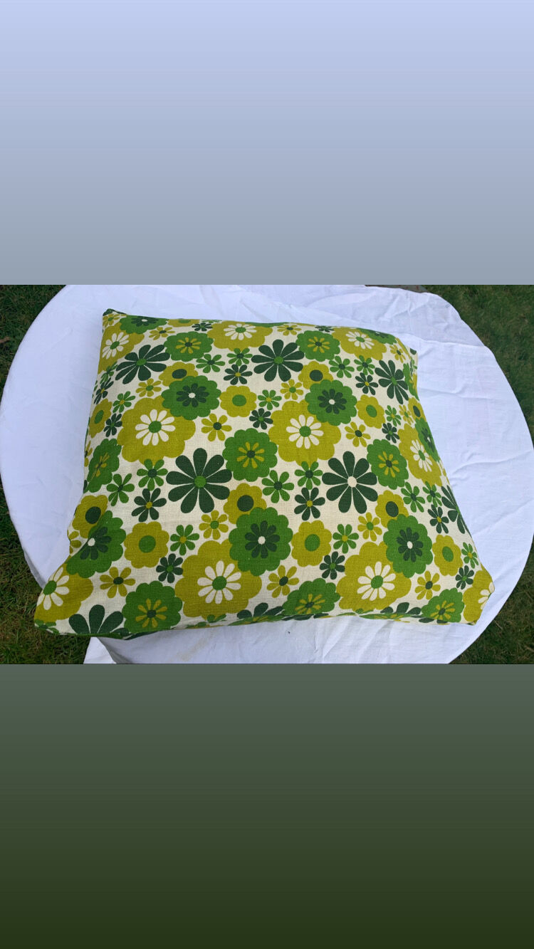 Cushion cover, green lotus flowers, vintage 1970