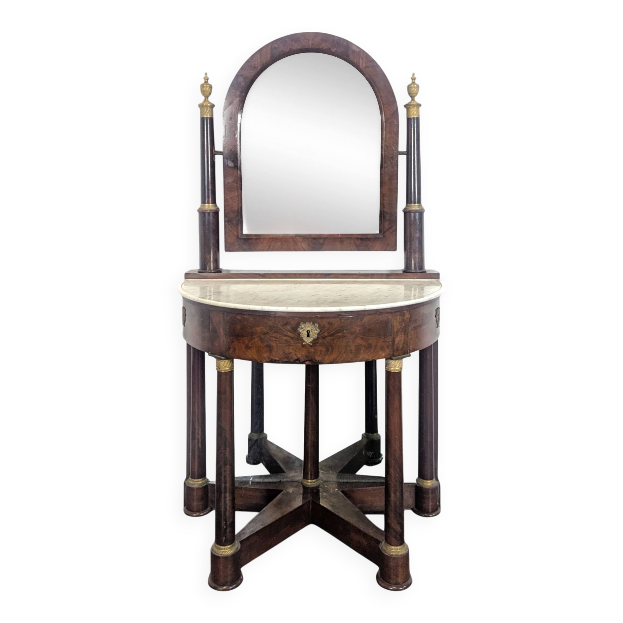 Rare coiffeuse demi à fond de glace époque Empire